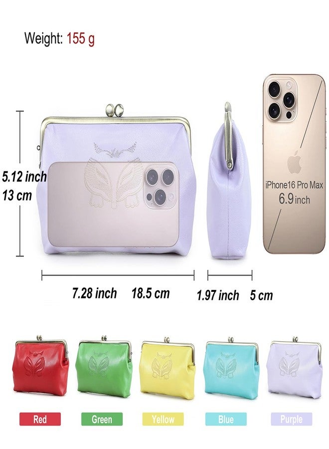 CONTACTS Full Grain Goat Leather Small Clutch Bag for Women Kiss Lock Clutch Wallet Vintage Evening Bag Wedding Purse (Purple) - Image 5