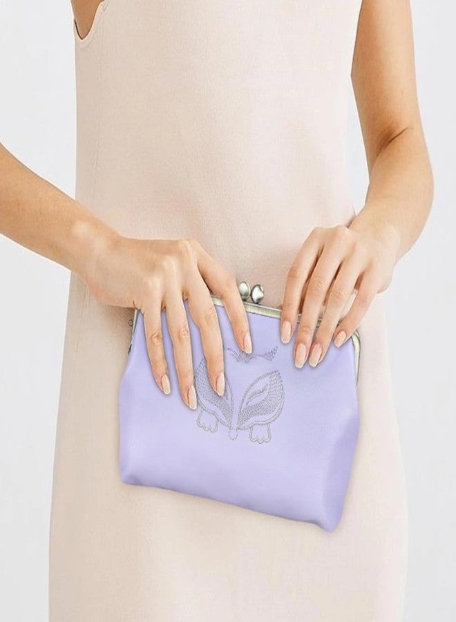CONTACTS Full Grain Goat Leather Small Clutch Bag for Women Kiss Lock Clutch Wallet Vintage Evening Bag Wedding Purse (Purple) - Image 2