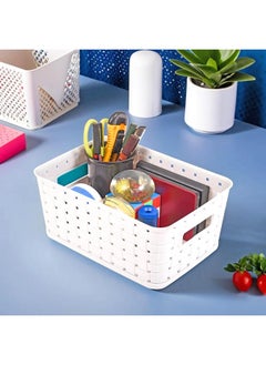 Kuber Industries Kuber Industries BPA Free Attractive Design Multipurpose Small Trendy Storage Basket With Lid|Material-Plastic|Color-Gray,Beige|Pack of 2  - Image 4
