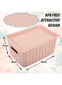 Kuber Industries Kuber Industries BPA Free Attractive Design Multipurpose Small Trendy Storage Basket With Lid|Material-Plastic|Color-Gray,Beige|Pack of 2  - Image 3