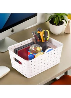 Kuber Industries Kuber Industries BPA Free Attractive Design Multipurpose Small Trendy Storage Basket With Lid|Material-Plastic|Color-Gray,Beige|Pack of 2  - Image 2