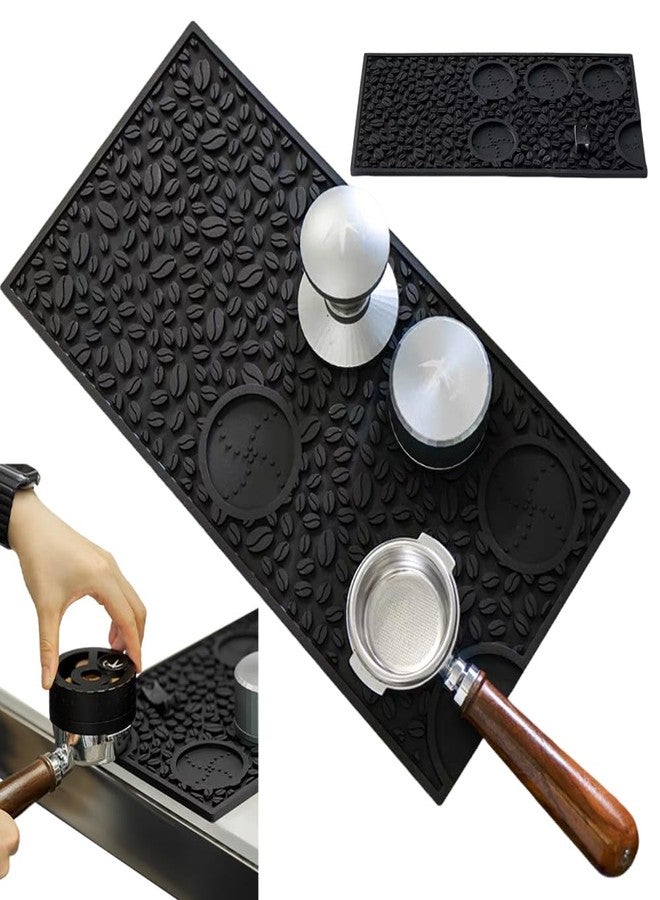Ouliget Espresso Tamping Mat,Coffee Bar Mats for Countertop, All-in-One Non-slip Dish Drying Coffee Tamper Silicone Tools Pad,Tamp Station Espresso Accessory,Black, 16×8 In - Image 1