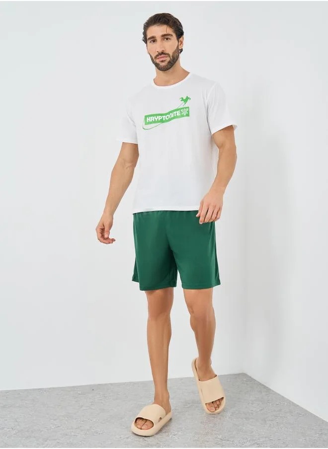 ستايلي Styli Superman Slogan Print T-Shirt and Shorts Set