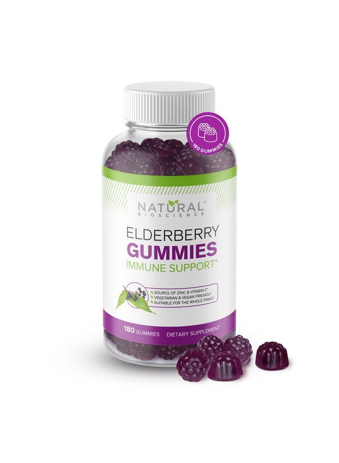 Natural BioScience Sambucus Elderberry Gummies with Vitamin C & Zinc, Immune Support for Adults & Kids, Daily Antioxidant & Wellness Boost, 180 Vegan, Gluten-Free, Chewable Elderberry Gummies - Image 1