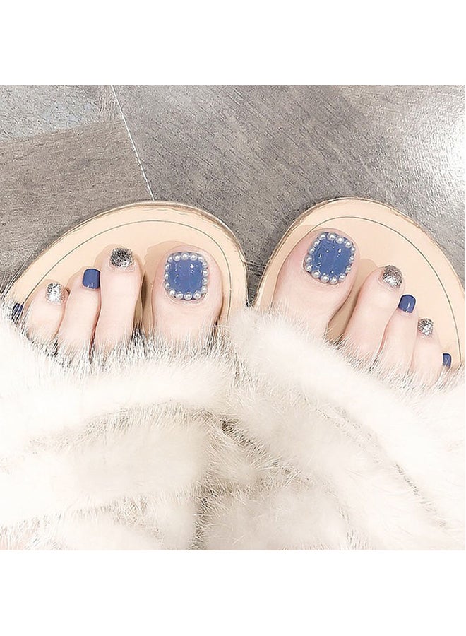 SCHAVO 24 Pieces Press on Toenail Fake Nail Set with Pearl Blue - Image 1