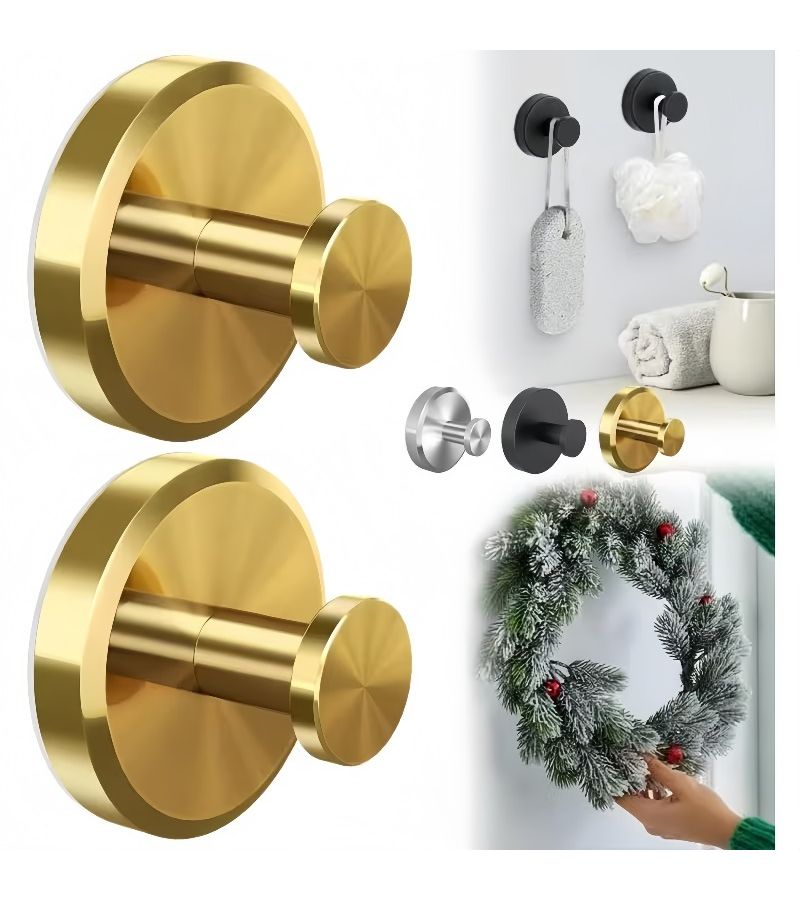 Stainless Steel Golden Suction Cup Hooks No Drilling For Smooth Surfaces - Image 1