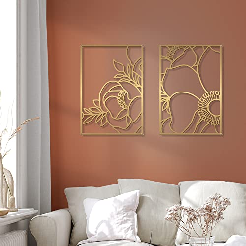 Glamativity 4 Pack Gold Wall Art, Flower Minimalist Single Line Art, Real Metal Nature Floral Abstract Wall Decor for Kitchen Bedroom Living Room - Image 5