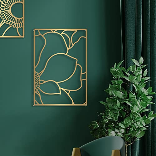 Glamativity 4 Pack Gold Wall Art, Flower Minimalist Single Line Art, Real Metal Nature Floral Abstract Wall Decor for Kitchen Bedroom Living Room - Image 3