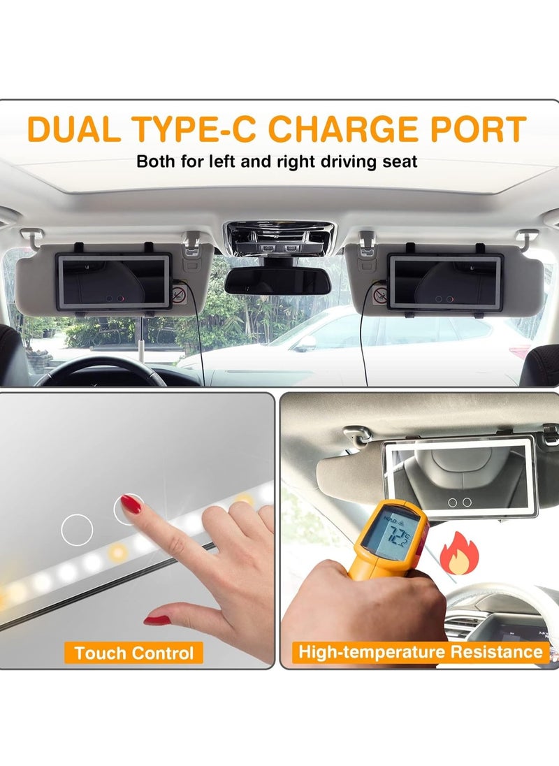 Vparty Car Vanity Mirror, Rechargeable Makeup Car Visor Mirror, 60 Leds & 3 Light Modes, Visor Vanity Mirror with Touch on Screen, Shading Cosmetic Mirror, Universal Vanity Mirror for Car Truck Suv  - Image 3