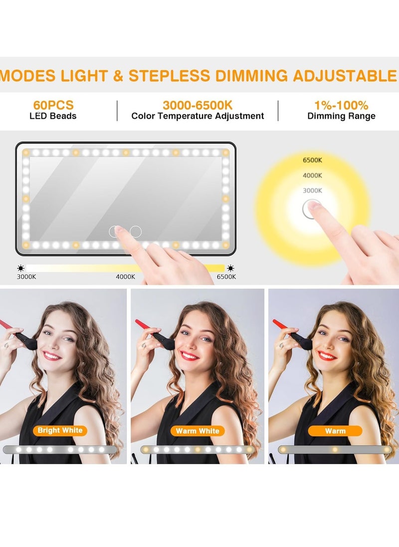 Vparty Car Vanity Mirror, Rechargeable Makeup Car Visor Mirror, 60 Leds & 3 Light Modes, Visor Vanity Mirror with Touch on Screen, Shading Cosmetic Mirror, Universal Vanity Mirror for Car Truck Suv  - Image 5