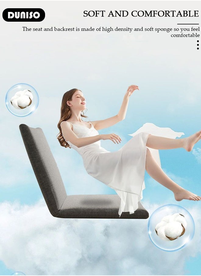 DUNISO Floor Chair, Folding Lazy Sofa with Adjustable Backrest, Padded Floor Gaming Chair with Removable Washable Cover, Back Support Floor Seat, Lightweight Lounger Chair for Meditation, Reading, Watching, Video-Gaming, Adult & Kid  - Image 2