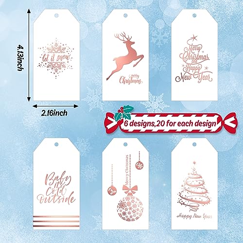 Whaline 120 Pcs Christmas Rose Gold Foil Paper Gift Tags Holiday Hang Name Tags Label with Twine for DIY Xmas Present Happy New Year Party Decoration - Image 5