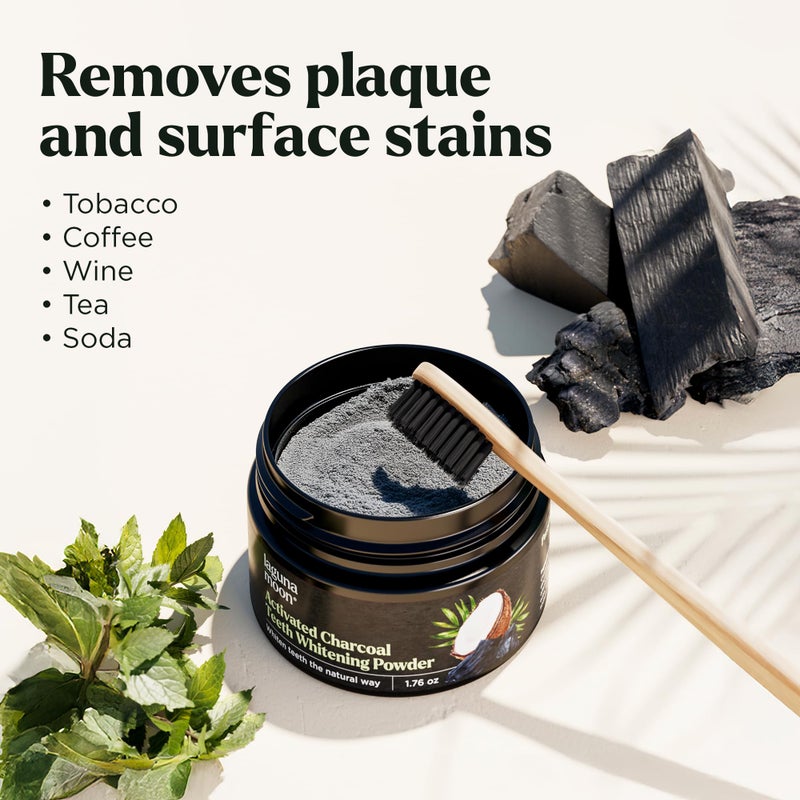 Lagunamoon Activated Charcoal Teeth Whitening Powder - 50g Natural Coconut Charcoal, Effective Teeth Stain Remover and Toothpaste Alternative - Safe for Gums Or Enamel - Image 4