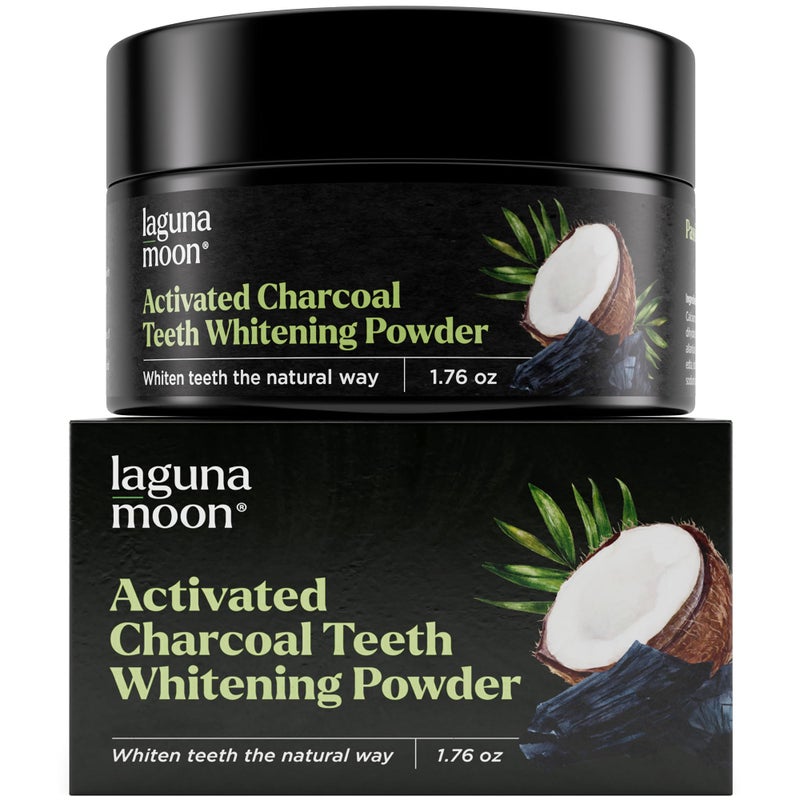 Lagunamoon Activated Charcoal Teeth Whitening Powder - 50g Natural Coconut Charcoal, Effective Teeth Stain Remover and Toothpaste Alternative - Safe for Gums Or Enamel - Image 1