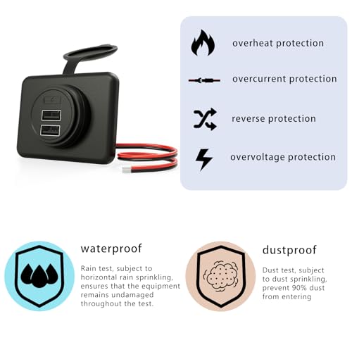 DAMAVO RV USB Outlet DAMAVO YM1236 Panel Dual Port Charger Receptacle, 12V-24V Car Charger Female Car Bus, Boat, Vehicle Marine ATV (Surface Mount) - Image 4