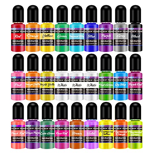 M.A.K Epoxy Resin Pigment, M.A.K 27 Bottles Transparent Liquid Dye High Concentration Resin Colorant for Crafts Art Coloring, Painting, Jewelry DIY Making, Each 10ml - Image 1