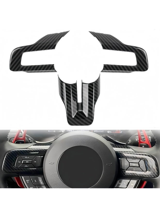 KISSUN Steering Wheel Cover Trim for Ford Mustang Accessories 2015 2016 2017 2018 2019 2020 2021 2022 2023， Car Interior Accessories，Carbon Fiber (Black Carbon Fiber) - Image 1