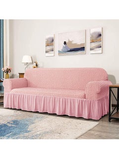 Arabest Sofa Cover, 1 Piece Universal Sofa Slipcover, Couch Cover Chair Furniture Protector Cover, Washable High Elastic Durable Seersucker Fabric with Skirt Country Style (Pink, Three Seats)  - Image 2