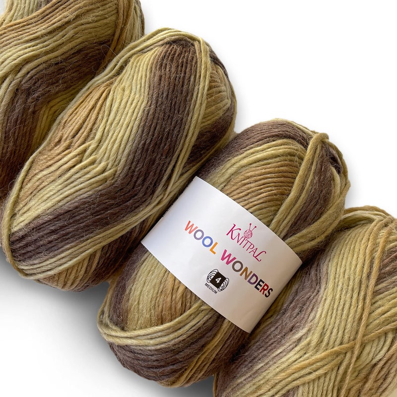 Wool Wonders Yarn for Crocheting 4Pack 640Yds  400G Free Patterns  Wool Yarn for Knitting  AranHeavy 4 Medium Worsted Weight  Chocolate Almond