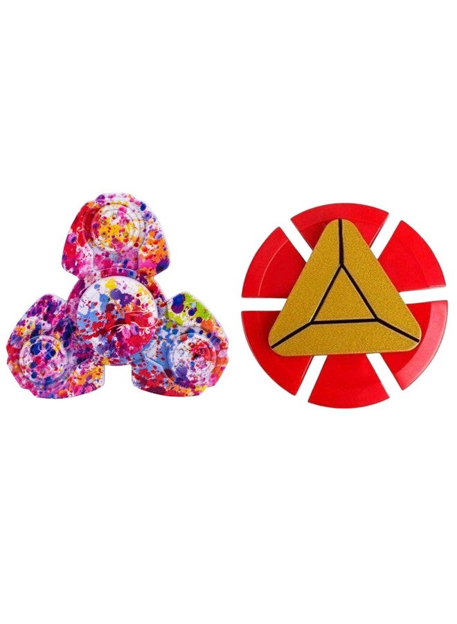 Premsons Premsons® Hand Spinner Desk Toy - High Speed Smooth Finger Spin Sensory Fidget Stress Relief Game Play for Kids & Adults - Birthday Party Gift - Combo - Rainbow Splash Triangular Head + Red & Gold - Image 1