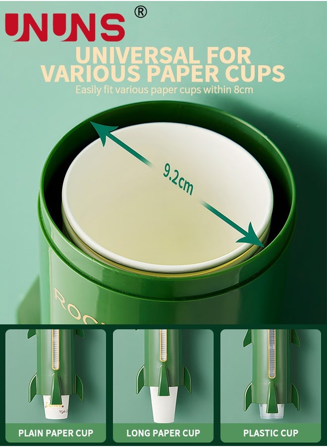 UNUNS Rocket Shape Cup Dispenser, Pull Type Water Cooler Cup Holder Fit Rim Under 8CM Disposable Cups, Upgraded Wall Mounted Mouthwash Cup Dispenser for Bathroom Office Gym School  - Image 4