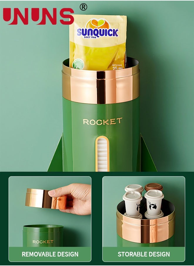 UNUNS Rocket Shape Cup Dispenser, Pull Type Water Cooler Cup Holder Fit Rim Under 8CM Disposable Cups, Upgraded Wall Mounted Mouthwash Cup Dispenser for Bathroom Office Gym School  - Image 2