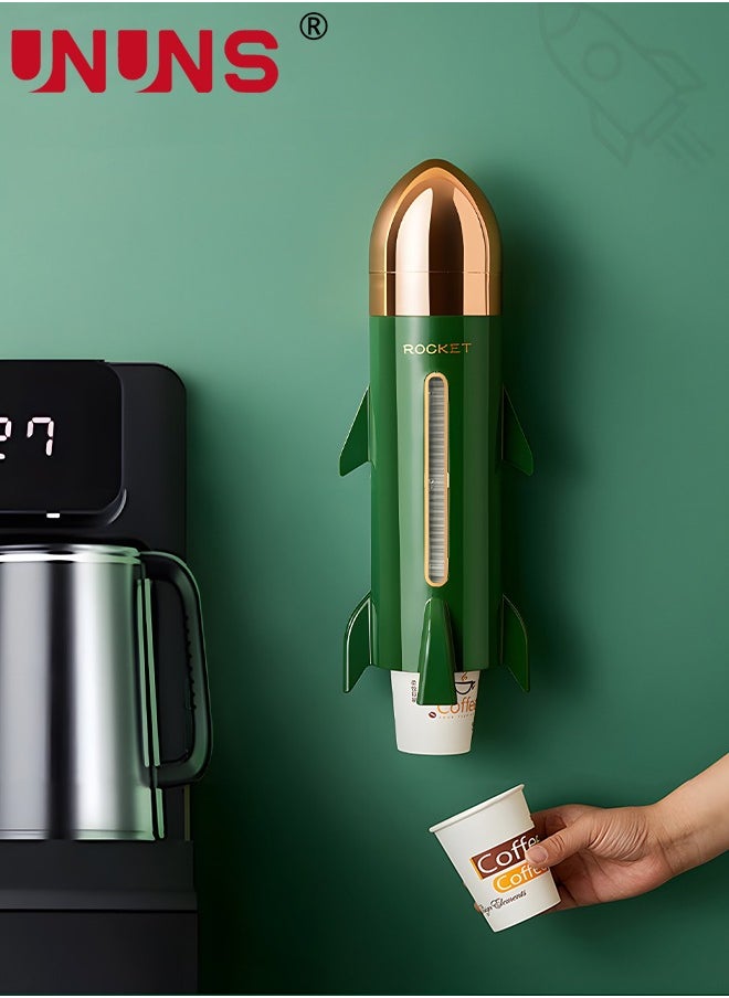 UNUNS Rocket Shape Cup Dispenser, Pull Type Water Cooler Cup Holder Fit Rim Under 8CM Disposable Cups, Upgraded Wall Mounted Mouthwash Cup Dispenser for Bathroom Office Gym School  - Image 1