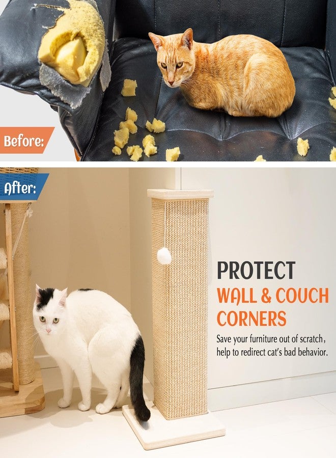 PETKARAY Cat Corner Scratcher, 28'' Sisal Scratching Post, Corner Scratch Pad for Indoor Cats, Wall Scratcher Furniture Protector with Toy Ball - Image 5