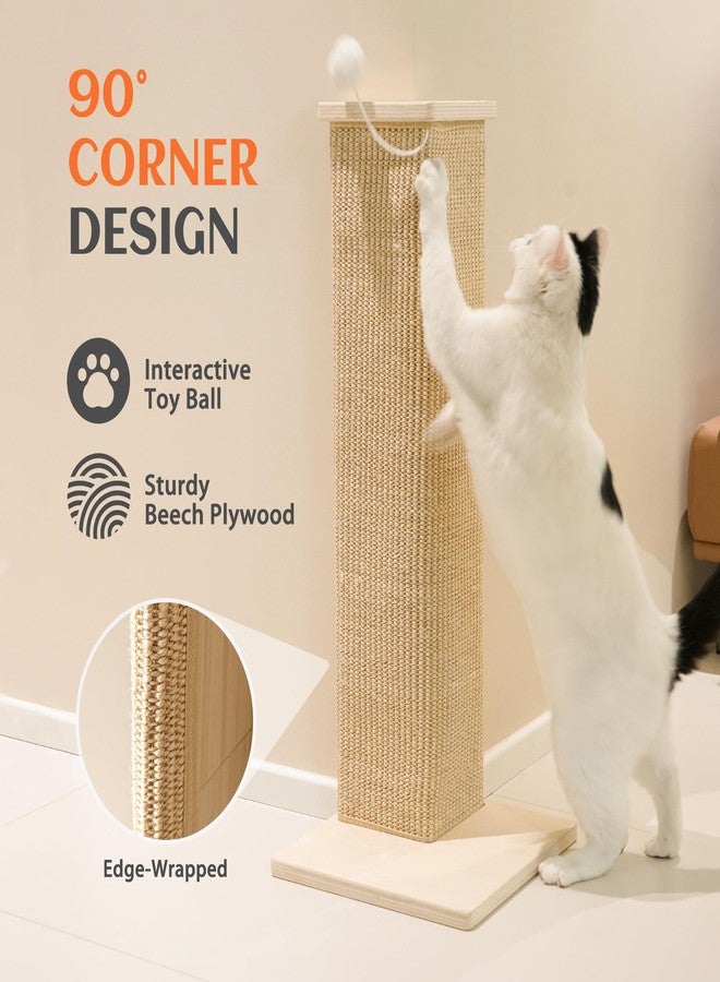 PETKARAY Cat Corner Scratcher, 28'' Sisal Scratching Post, Corner Scratch Pad for Indoor Cats, Wall Scratcher Furniture Protector with Toy Ball - Image 4