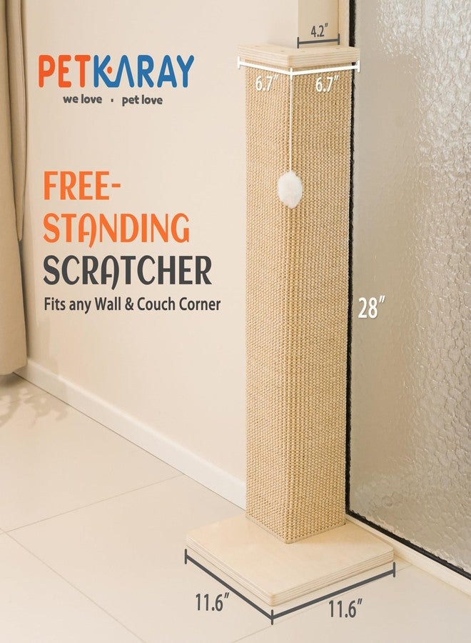 PETKARAY Cat Corner Scratcher, 28'' Sisal Scratching Post, Corner Scratch Pad for Indoor Cats, Wall Scratcher Furniture Protector with Toy Ball - Image 2