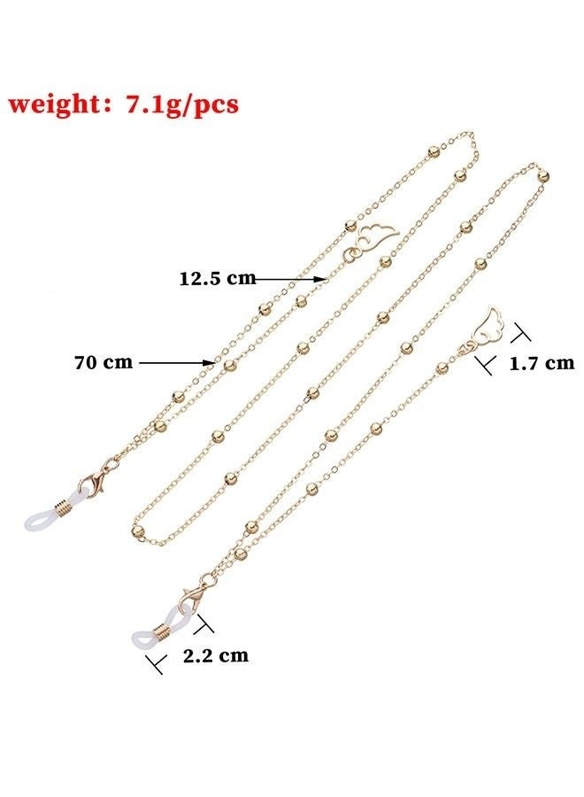 قطعتان من سلاسل النظارات الشمسية مع مشابك وحزام نظارات شمسية وحامل نظارات وسلسلة تعليق قابلة للتعديل للارتداء اليومي والسفر في الهواء الطلق وحبل قناع الوجه باللونين الذهبي والفضي - Image 4