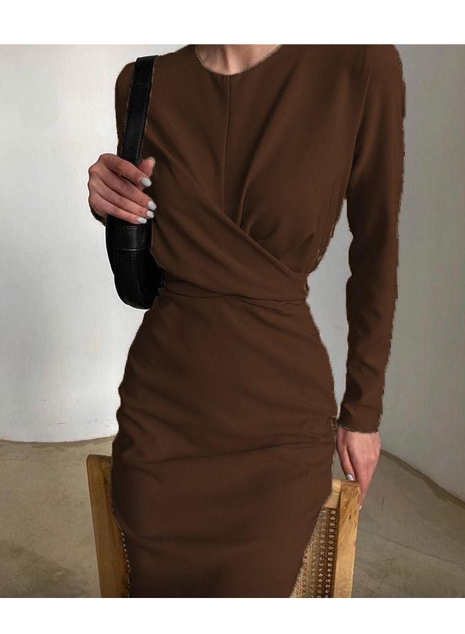 Loquat Autumn New French Style Retro Waist Slimming Long Sleeved Dress 