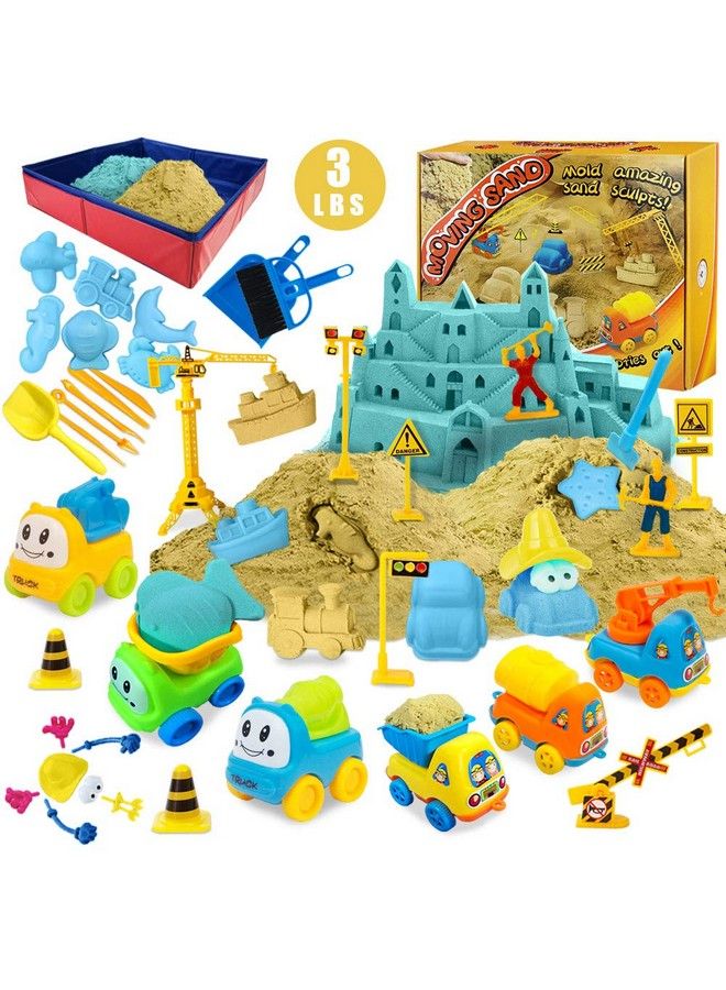 ESSENSON Play Construction Sand Kit 3Lbs Sand With 2 Colors 6 Mini Construction Trucks Construction Toys And Signs Animal Mold Modeling Tools Foldable Sandbox With Clean Set Gifts For Boys Girls - Image 2