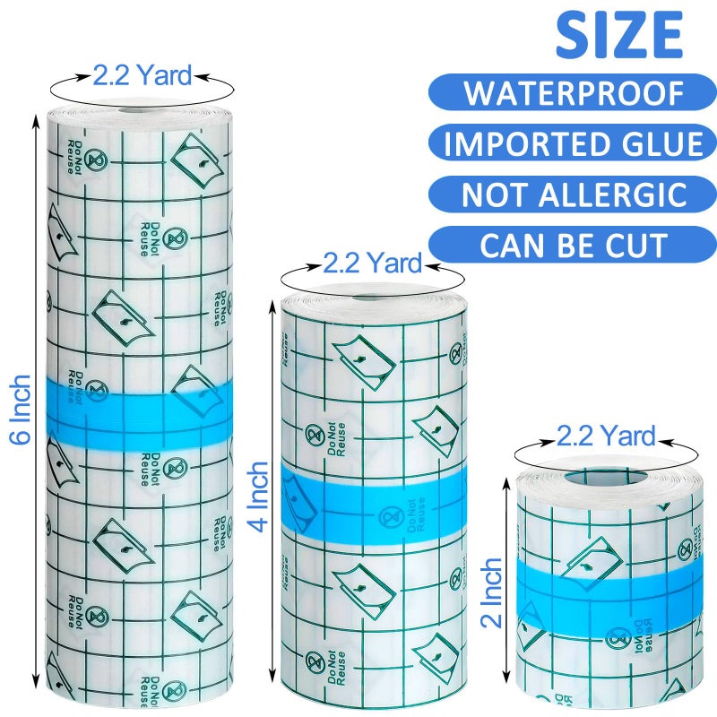 Beieverluck 24 Rolls Tattoo Aftercare Bandage Waterproof (2 Inch, 4 Inch, 6 Inch Wide) Second Skin Tattoo Cover Tape Tattoo Healing Wrap Tattoo Supplies for Swimming, Shower, Wound Initial Healing - Image 2