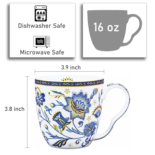LanHong Bone China Coffee Mug Floral Coffee Tea Mug - 16 oz Cute Coffee Tea Cup with Floral Pattern - Birthday Christmas Gift for Women Men Friend - Image 2