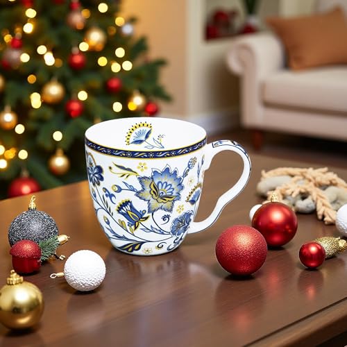 LanHong Bone China Coffee Mug Floral Coffee Tea Mug - 16 oz Cute Coffee Tea Cup with Floral Pattern - Birthday Christmas Gift for Women Men Friend - Image 4