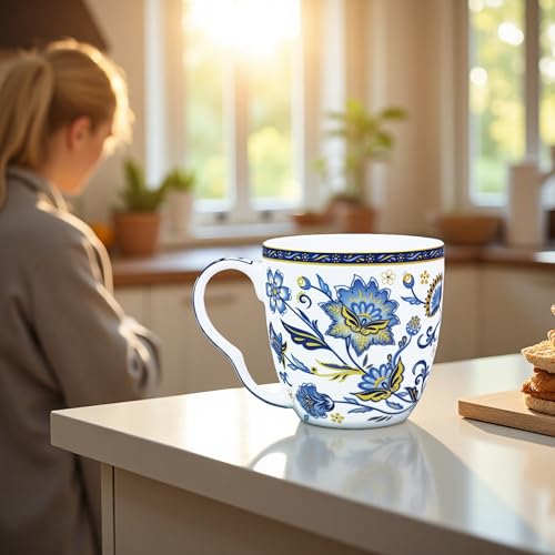 LanHong Bone China Coffee Mug Floral Coffee Tea Mug - 16 oz Cute Coffee Tea Cup with Floral Pattern - Birthday Christmas Gift for Women Men Friend - Image 3