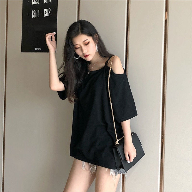 Internet Celebrity T-Shirt For Women Korean Style Versatile Short Sleeve Trendy Loose Off-Shoulder T-Shirt For Women - Image 4