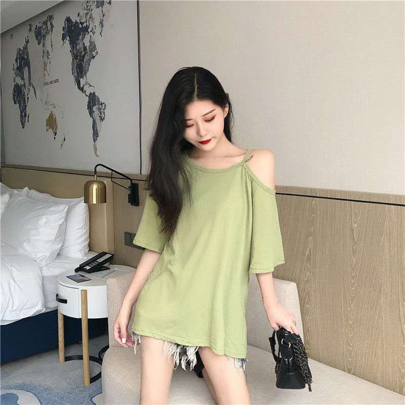 Internet Celebrity T-Shirt For Women Korean Style Versatile Short Sleeve Trendy Loose Off-Shoulder T-Shirt For Women - Image 2