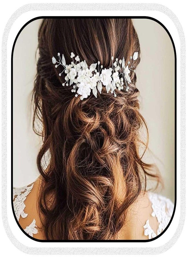 GORAIS Flower Wedding Hair Vine Silver Bridal Hair Piece Pearl Bride Headpieces Hair Accessories for Women and Girls - Image 1