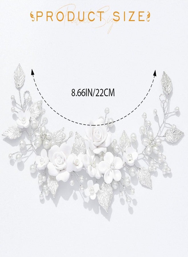 GORAIS Flower Wedding Hair Vine Silver Bridal Hair Piece Pearl Bride Headpieces Hair Accessories for Women and Girls - Image 5