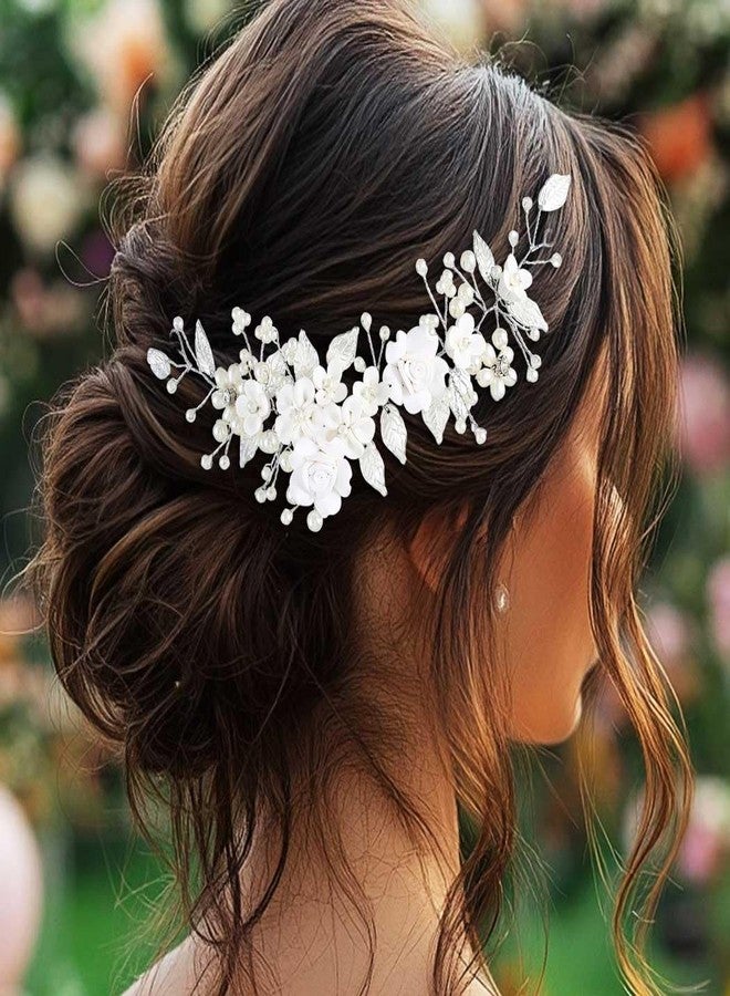 GORAIS Flower Wedding Hair Vine Silver Bridal Hair Piece Pearl Bride Headpieces Hair Accessories for Women and Girls - Image 3
