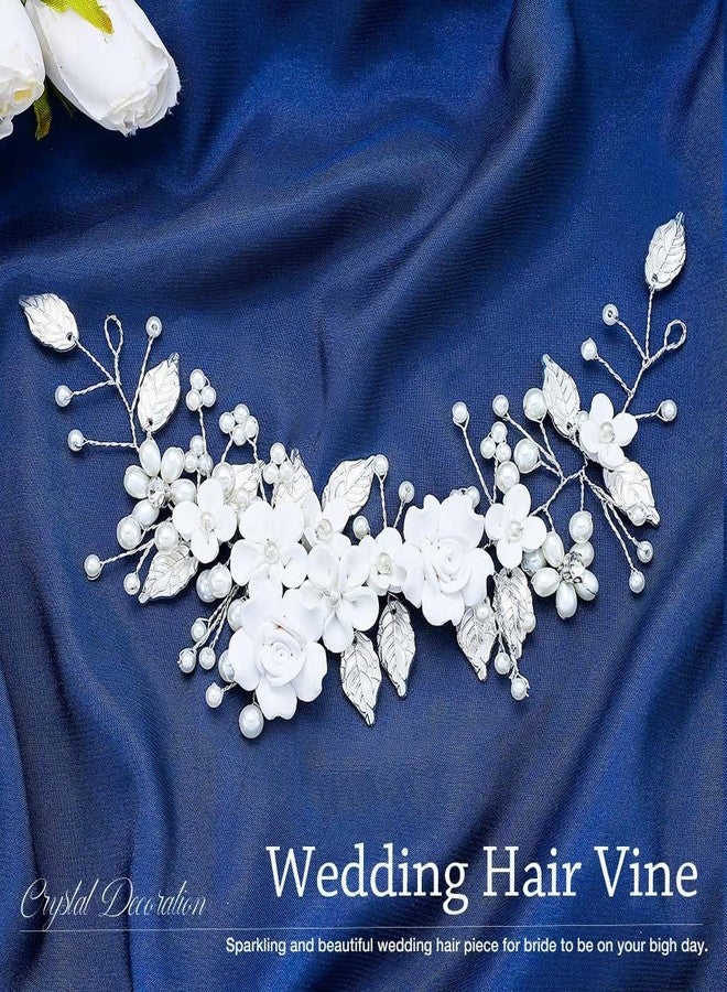 GORAIS Flower Wedding Hair Vine Silver Bridal Hair Piece Pearl Bride Headpieces Hair Accessories for Women and Girls - Image 2