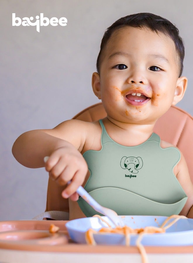 Baybee Baby Silicone Waterproof Bibs for New Born with Pocket & 6 Adjustable Neckline Buttons | Baby Feeding Bib for infants with Reusable, Easy Cleaning Bibs for Boys Girls 6 - 12 months (Green) - Image 5