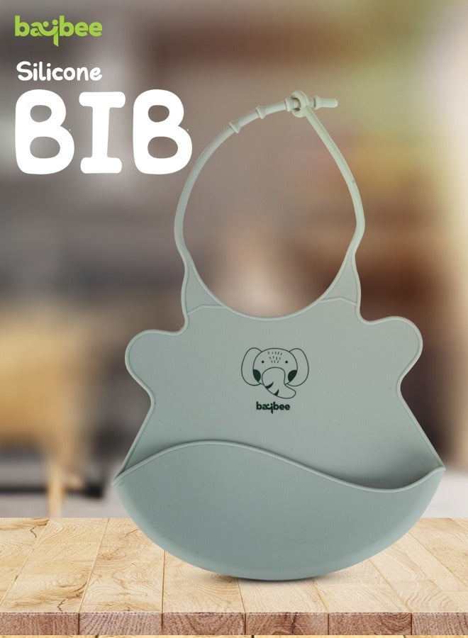 Baybee Baby Silicone Waterproof Bibs for New Born with Pocket & 6 Adjustable Neckline Buttons | Baby Feeding Bib for infants with Reusable, Easy Cleaning Bibs for Boys Girls 6 - 12 months (Green) - Image 2