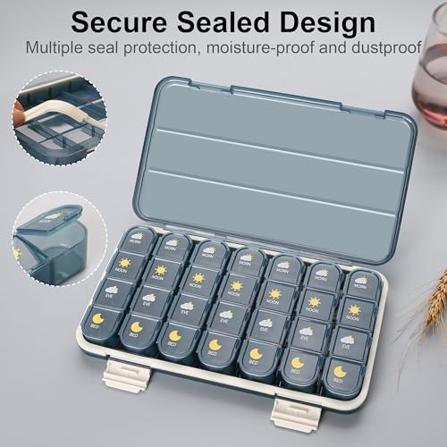 Acedada Pill Organizer 4 Times A Day, Pill Box 4 Times A Day 7 Day - Acedada Weekly Medicine Box Organizer with Separate Case, Portable Daily Pill Container Dispenser for Vitamin, Fish Oils, Supplements, Blue - Image 5