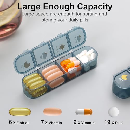 Acedada Pill Organizer 4 Times A Day, Pill Box 4 Times A Day 7 Day - Acedada Weekly Medicine Box Organizer with Separate Case, Portable Daily Pill Container Dispenser for Vitamin, Fish Oils, Supplements, Blue - Image 4