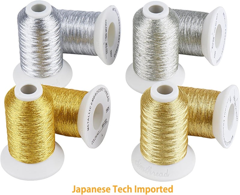 simthread 8 Spools (4 Gold+ 4 Silver Colors) Metallic Embroidery Machine Thread 500M(550Y) for Embroidery and Decorative Sewing - Image 3