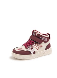 Generic Kids Star High-Top Plush Sneakers Autumn Winter Wine red 