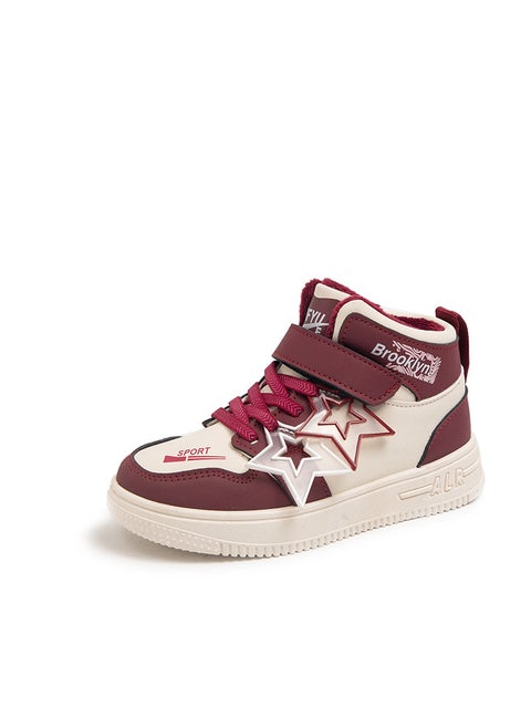 Kids Star High-Top Plush Sneakers Autumn Winter Wine red